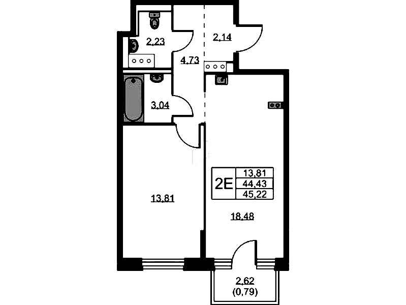 1-комнатная квартира 45.22 м², 8/11 эт., ЖК «Новое Колпино»